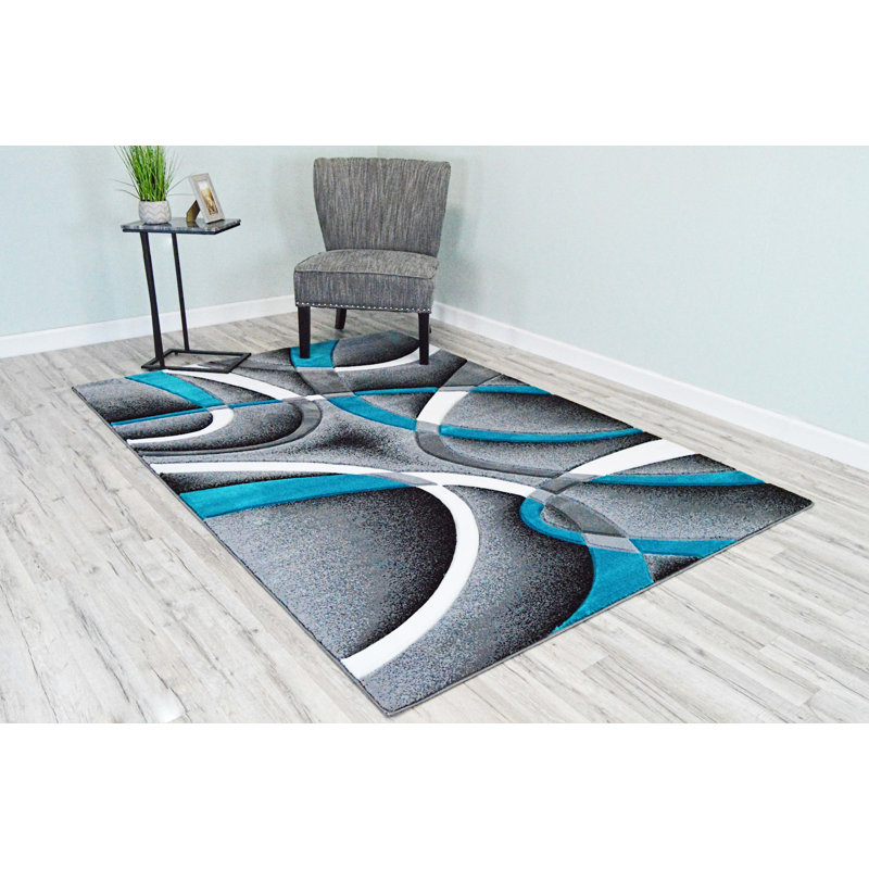 Ivy Bronx Mccampbell Abstract Gray/Turquoise Area Rug & Reviews Wayfair